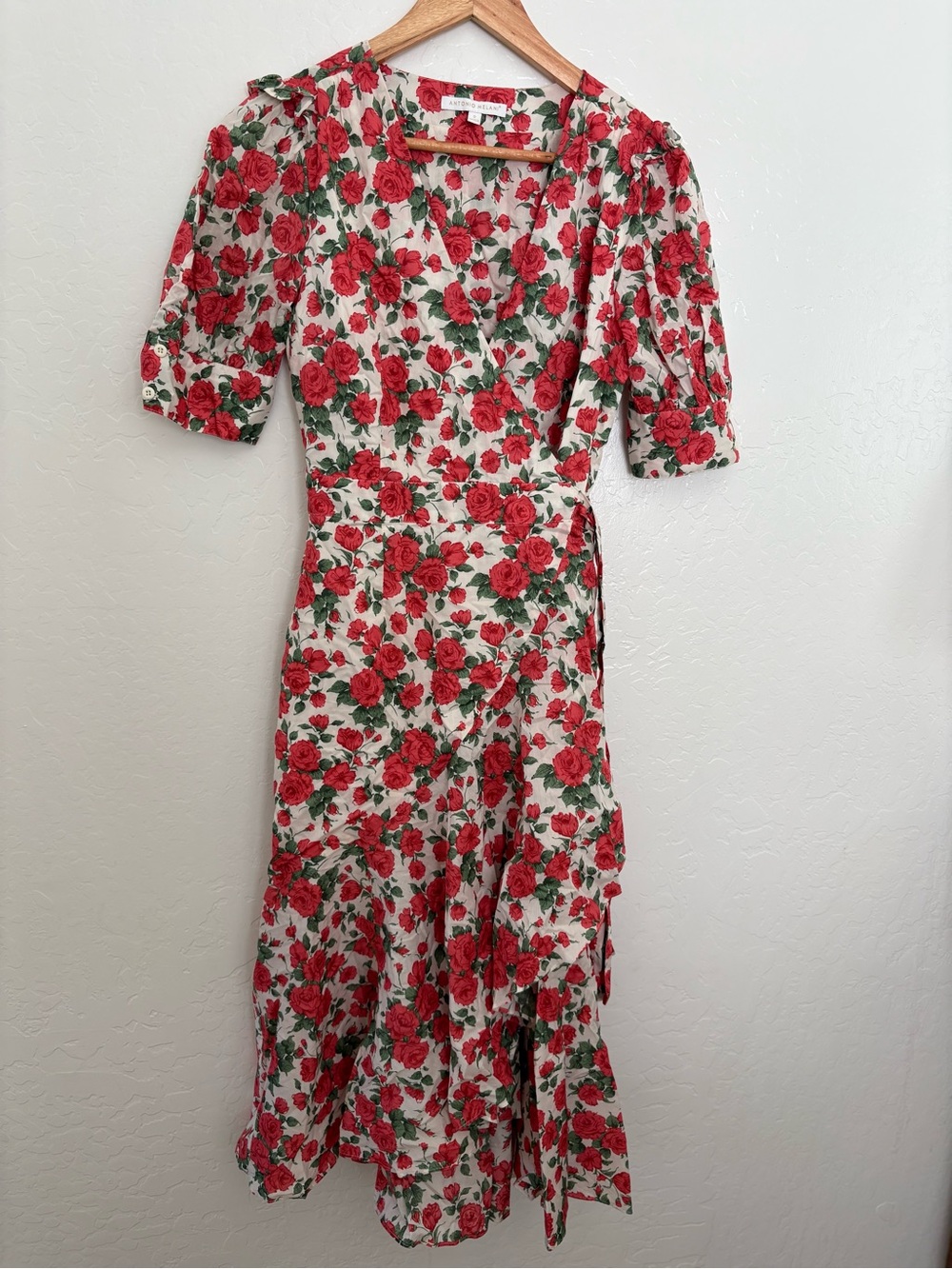 ANTONIO MELANI Cream Midi Dress with Red Rose Print